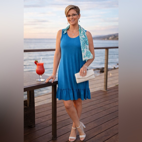 Azules Dresses & Skirts - Azules Teal Ruffle Hem dress